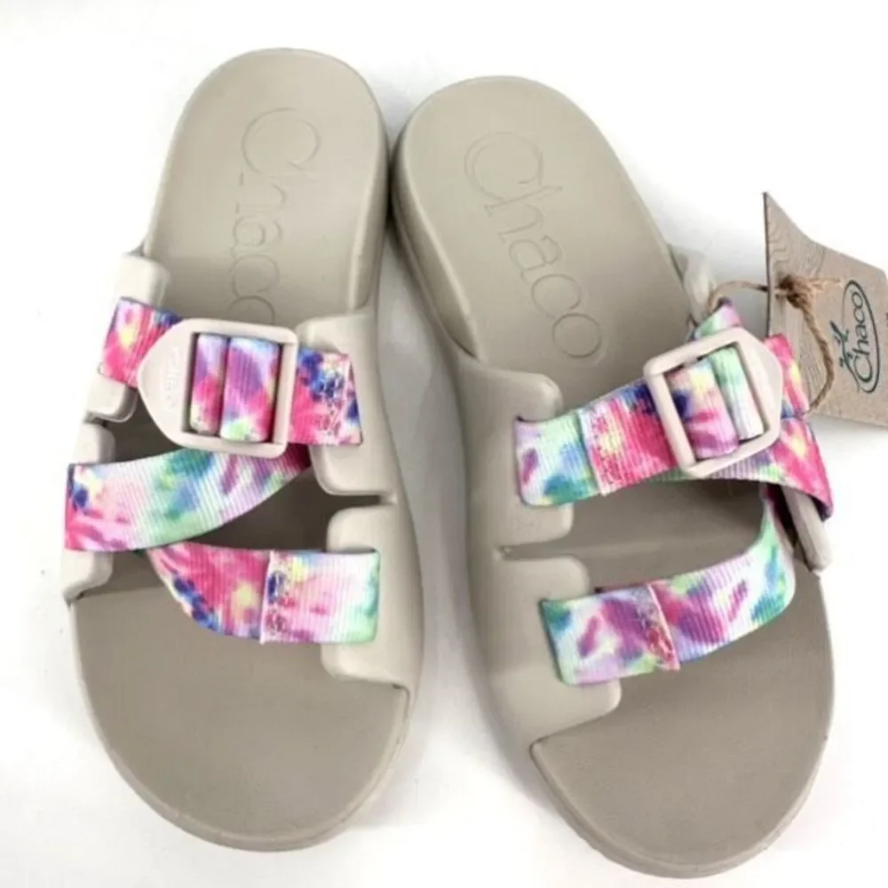 NWB Chaco Child Chillos Kids Sandal Gray & Pink‎ Tie Dye Size 3 Beach Slides